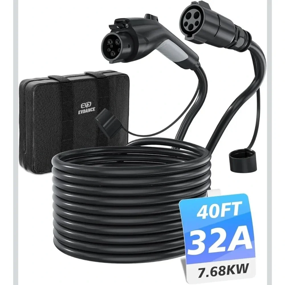 EV Charger Extension Cable 40ft 32 Amp J1772 Compatible 110V-240V EVDANCE